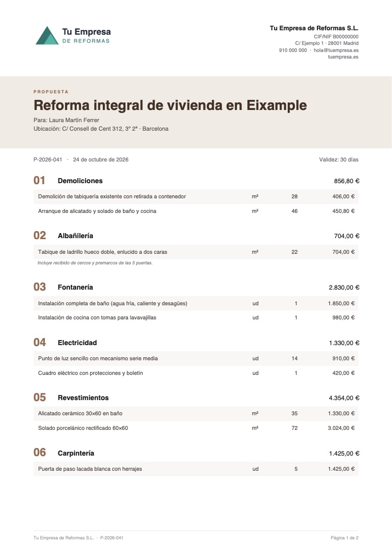 Plantilla de presupuesto Interiorismo